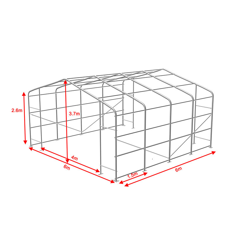 6X6 2,6m Chiều cao ngang Khung thép mạ kẽm hoàn toàn Nhà kho tạm thời